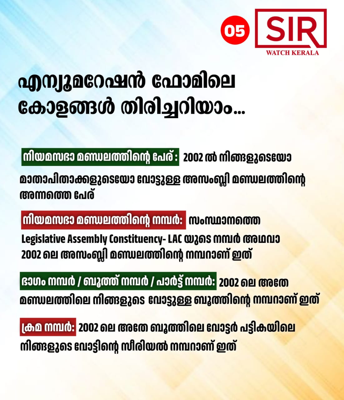 എന്യൂമറേഷൻ ഫോമിലെ കോളങ്ങൾ തിരിച്ചറിയാം...?